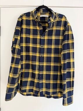 National Standards Men's Navy and Yellow Plaid Flannel Button-Up Shirt Size XL